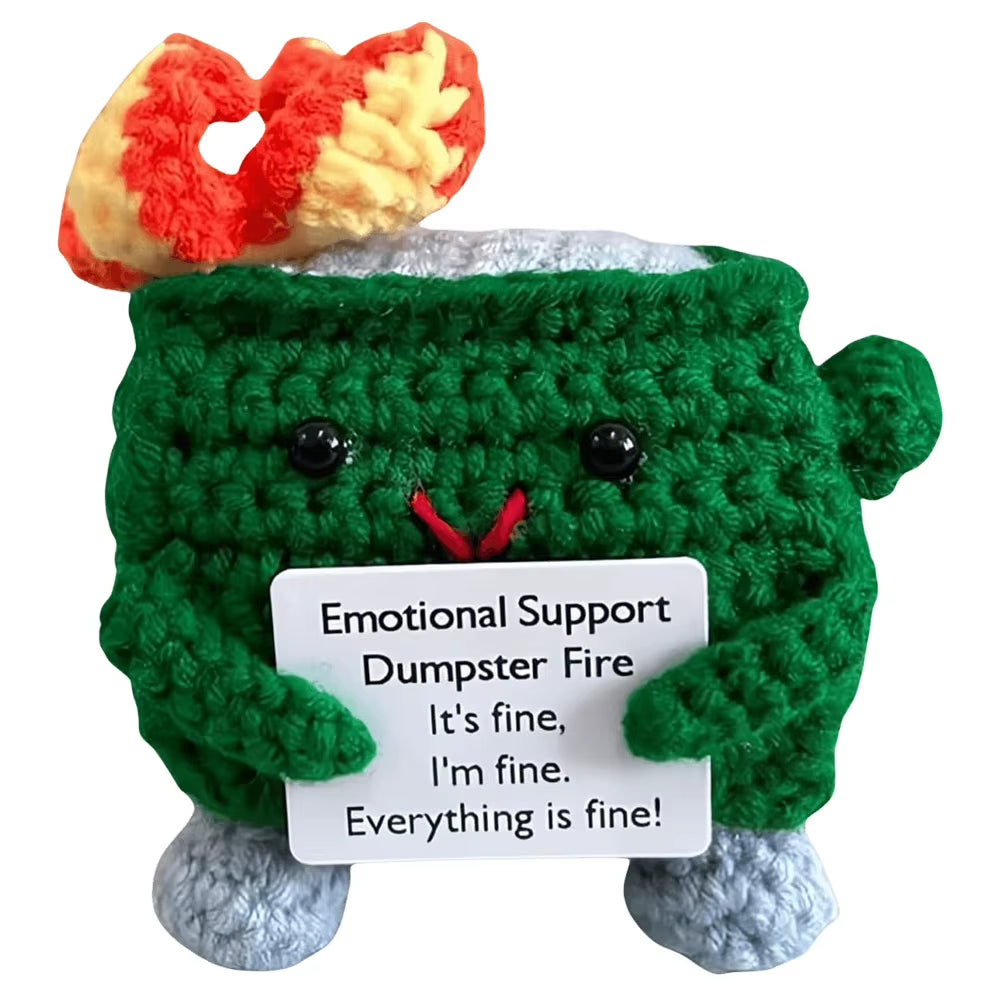 Emotional Support Dumpster Fire with Encouraging Card Positive Crochet Dumpster Fire Office and Home Decoration Gifts