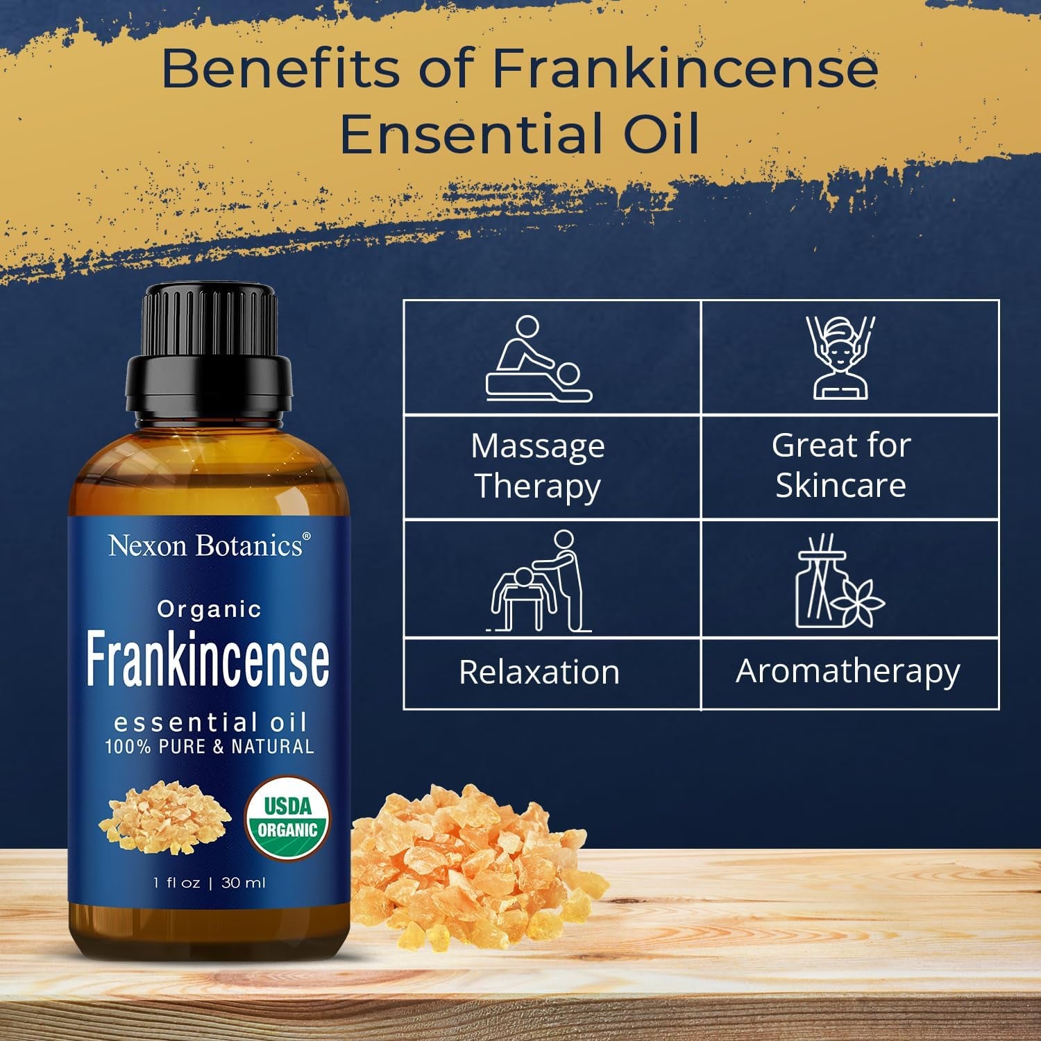 "Pure and Natural Organic Frankincense Essential Oil - Therapeutic Grade for Aromatherapy, Diffuser, and Skin & Hair Care - 30Ml"